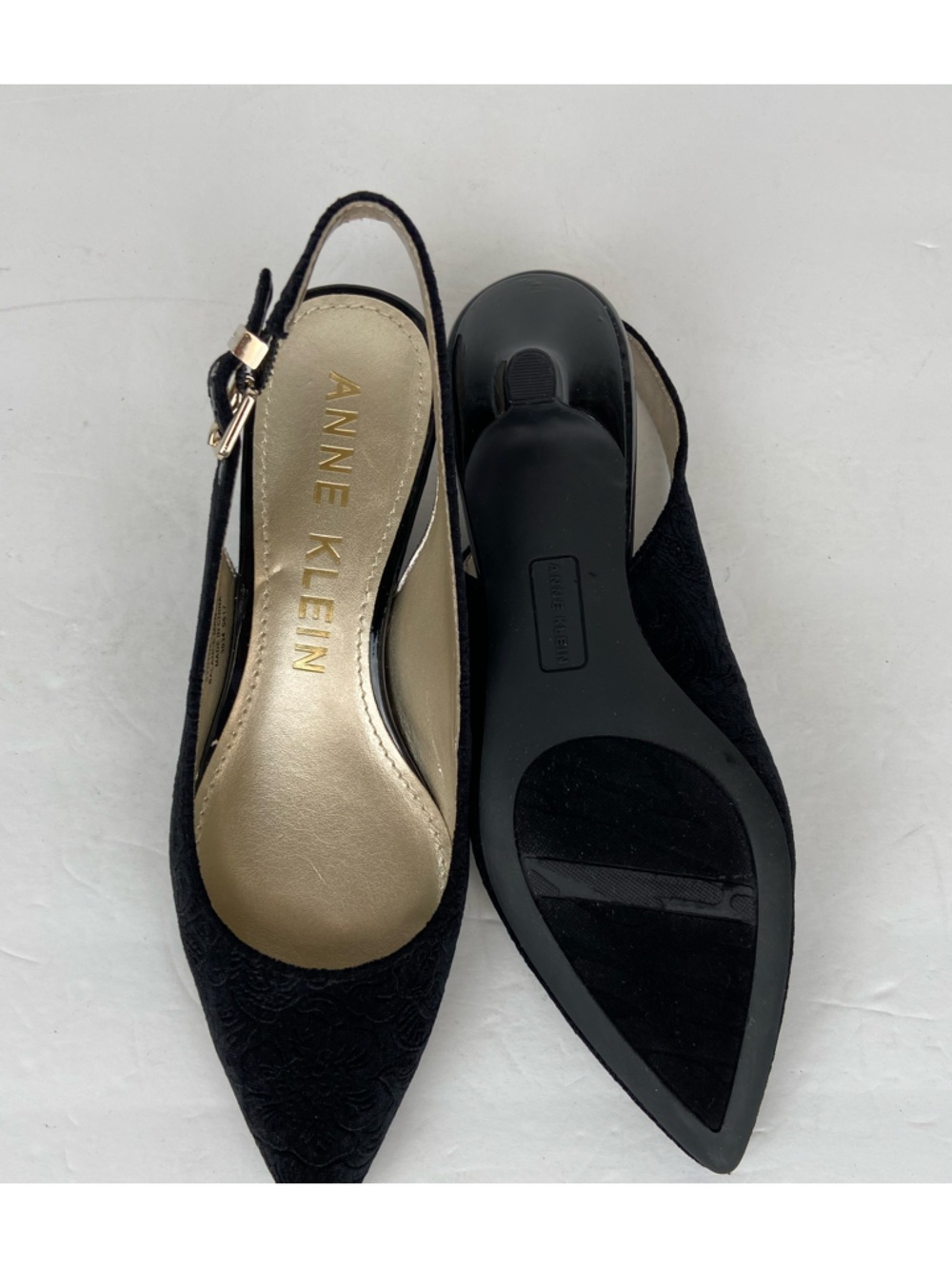 Anne Klein Expert Velvet Pump Shoes Size 7 M Black Sling Back Preppy Elegant - Picture 12 of 12